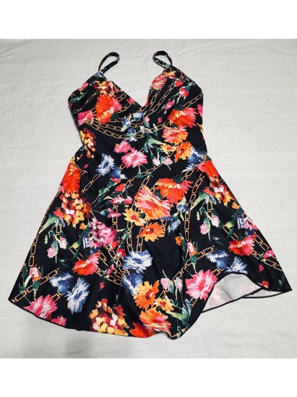 Upopby Womens Floral Swim Dress With Adjustable Straps Size L Black Multicolor